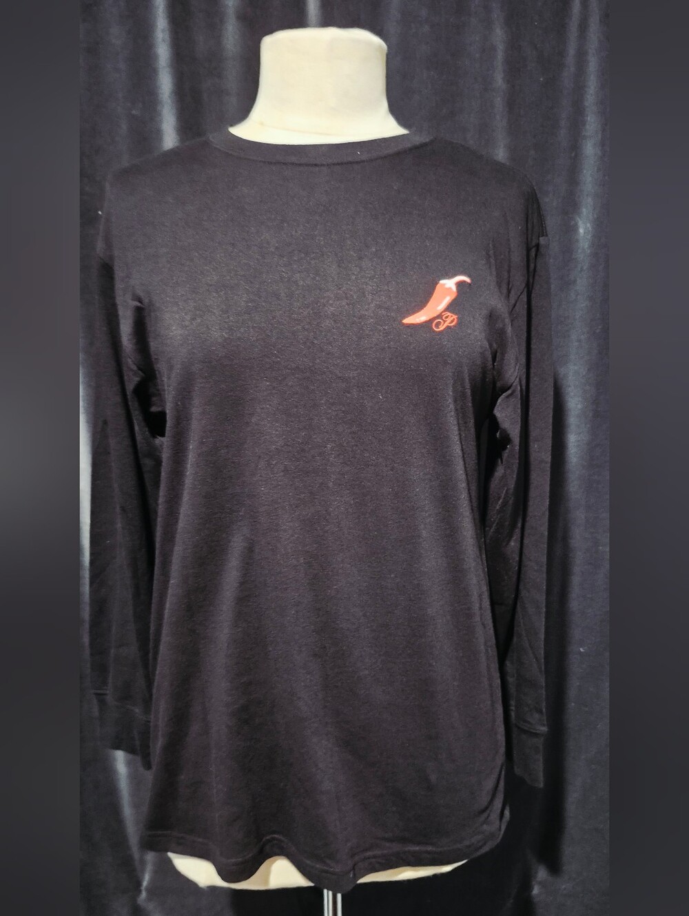 PINK Victoria's Secret Black Long-Sleeve Tee with Red Chili Logo